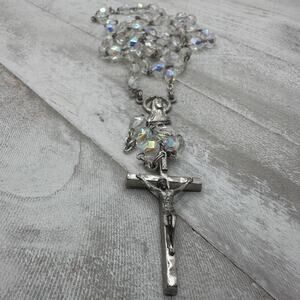 Vintage Italian Glass Bead Rosary, Italy Catholic Prayer Beads, Crucifix